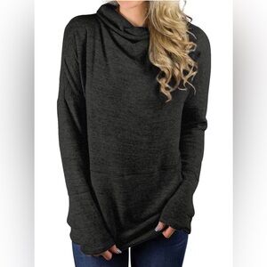 NWT PS Kate Heather Gray Cowl Neck Front Tucked Sweater Sz M